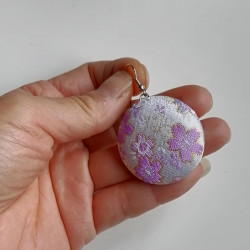 Covered button earrings Cherry blossom