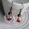 Earrings Crane in glassball -red pois