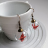 Earrings Crane in glassball -red pois