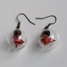 Earrings Crane in glassball -red pois