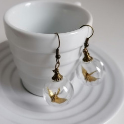 Earrings Crane in glassball -gold