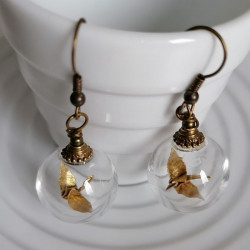 Earrings Crane in glassball -gold