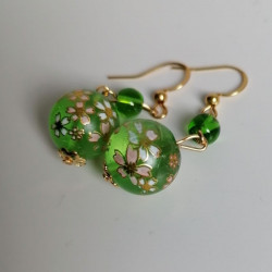 Cherry bead earrings-green