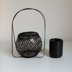 Bamboo flower basket vase wide