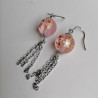 Cherry bead earrings- pink with fringe