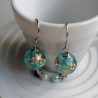 Cherry bead pendant earrings- waterblue