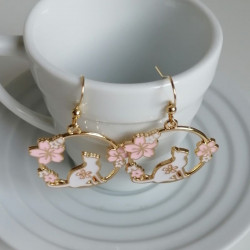 Earrings Cat in cherry blossoms