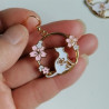Earrings Cat in cherry blossoms