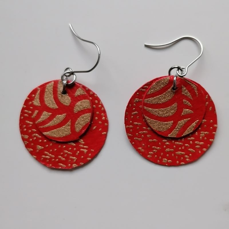 Paper earrings Double circles -Leaves