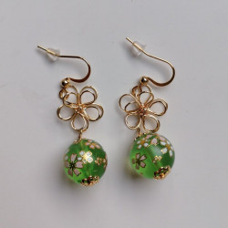 Cherry bead and metal flower earrings