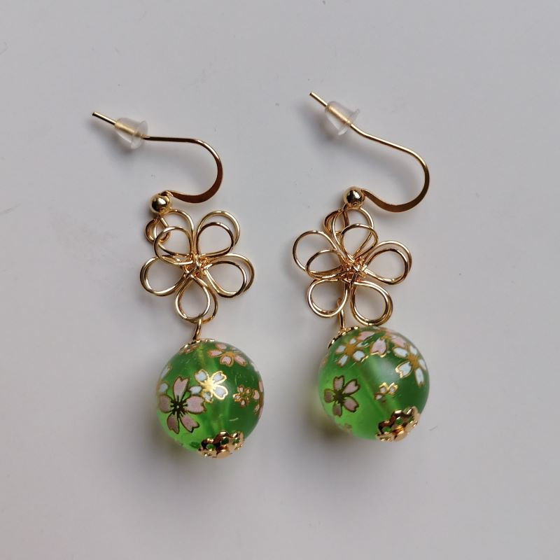 Cherry bead and metal flower earrings