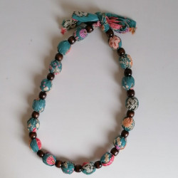 Japanese fabric wooden beads necklace