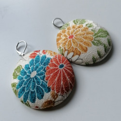 Covered button earrings- Big Chrysanthenum