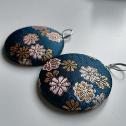 Covered button earrings- Bluegreen