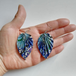 Earrings origami Leaf Blue