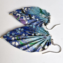 Earrings origami Leaf Blue