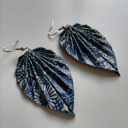 Earrings origami Leaf Chrysanthenum Blue