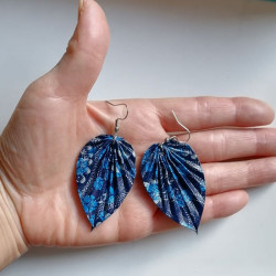 Earrings origami Leaf Flower in big circle