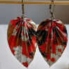 Earrings origami Leaf Chrysanthenum red