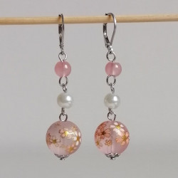 Pink cherry bead earrings-...