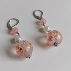 Pink cherry bead earrings- long