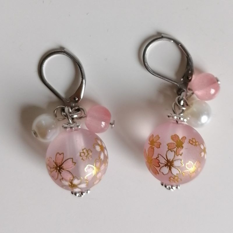 Cherry bead earrings- pink