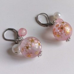 Cherry bead earrings- pink