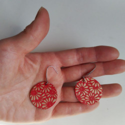 Paper earrings Small Crysanthenum-red