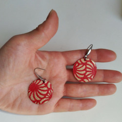 Paper earrings Round Crysanthenum-red