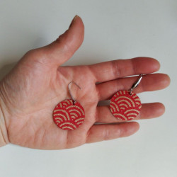 Paper earrings Seigaiha waves -red