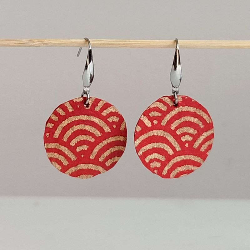 Paper earrings Seigaiha waves -red