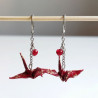 Origami crane Long earrings Red