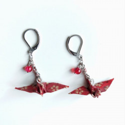 Origami crane Long earrings Red