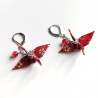 Origami crane Long earrings Red