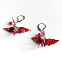 Origami crane Long earrings Red