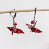 Origami crane Long earrings Red