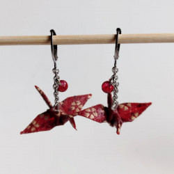 Origami crane Long earrings Red