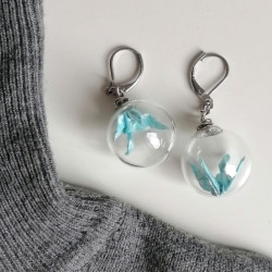 Earrings Crane in glassball -waterblue