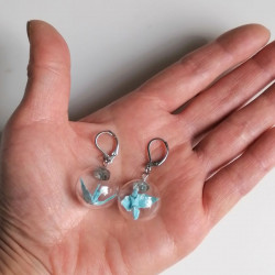 Earrings Crane in glassball -waterblue