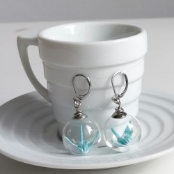 Earrings Crane in glassball -waterblue