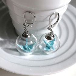 Earrings Crane in glassball -waterblue