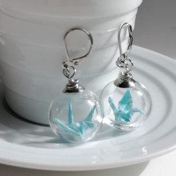 Earrings Crane in glassball -waterblue