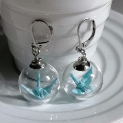 Earrings Crane in glassball -waterblue