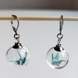 Earrings Crane in glassball -waterblue