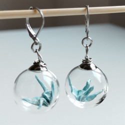 Earrings Crane in glassball -waterblue