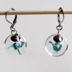 Earrings Crane in glassball -waterblue