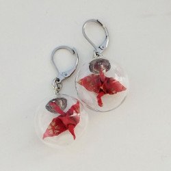 Earrings Crane in glassball -red