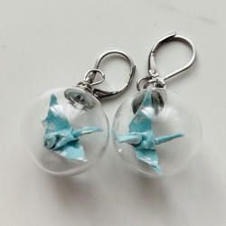 Earrings Crane in glassball -waterblue