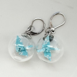 Earrings Crane in glassball -waterblue