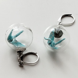 Earrings Crane in glassball -waterblue